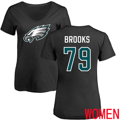 Women Philadelphia Eagles #79 Brandon Brooks Black Name and Number Logo Slim Fit NFL T Shirt->nfl t-shirts->Sports Accessory